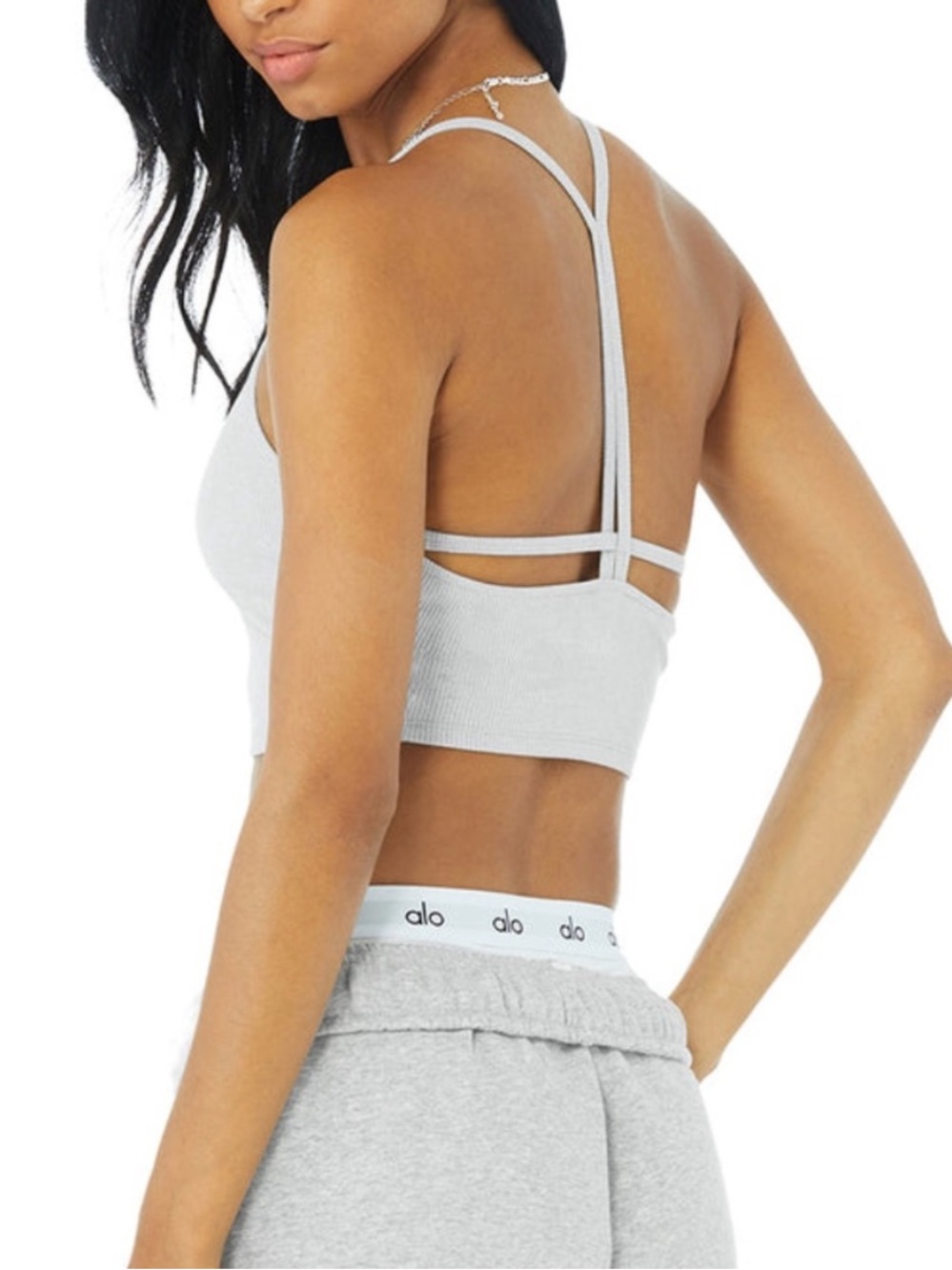 ALO | Alosoft Ribbed Cropped Calm Tank in Grey | S